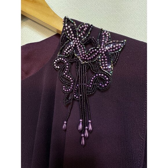 Patra Womens Tiered Chiffon Dress Size 12 Purple Beaded Evening Party Formal - Picture 4 of 15